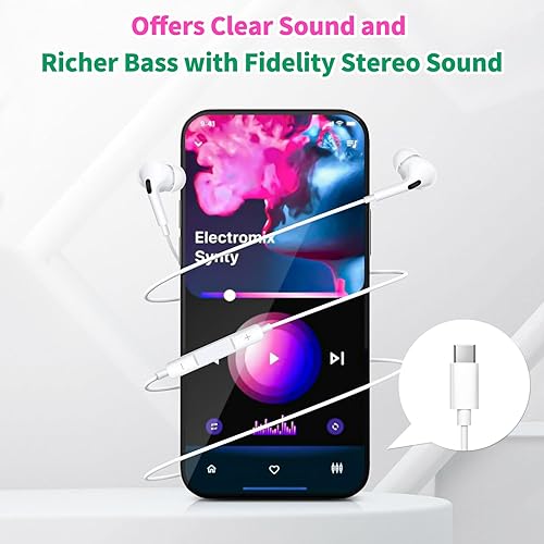 Miniatura 2 de Auriculares USB C, auriculares tipo C con cable para iPhone 15 PlusPro Max con micrófono y control de volumen, aislamiento de ruido estéreo de alta
