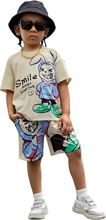 Floerns Boys' 2-Piece Outfit - Number Print T-Shirt & Striped Track Shorts Set - View #9
