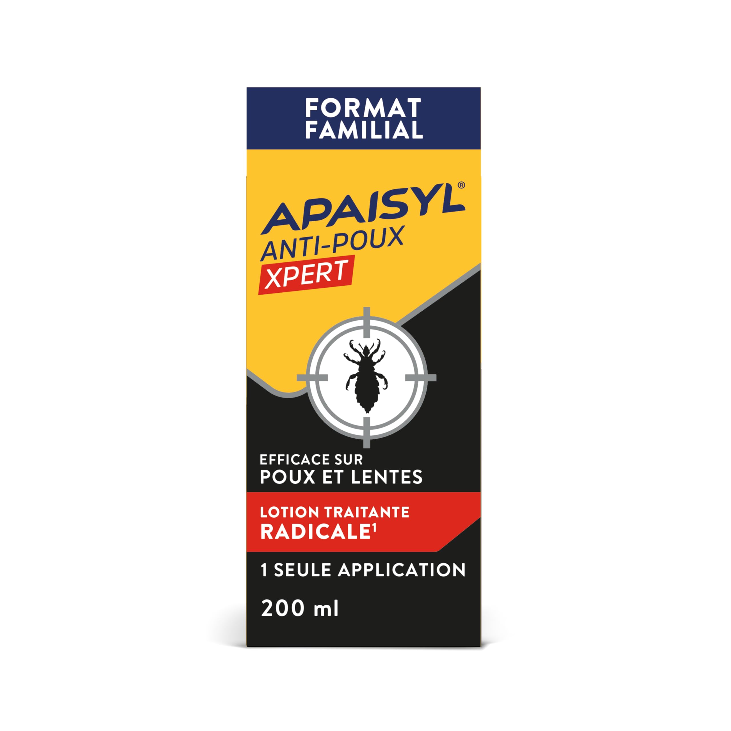 APAISYL, Lotion Anti-Poux Xpert, Tue 100% des Poux et des Lentes en 1 heure, 1 seule Application, Micro-Emulsion brevetée, Peigne Offert, 200ml