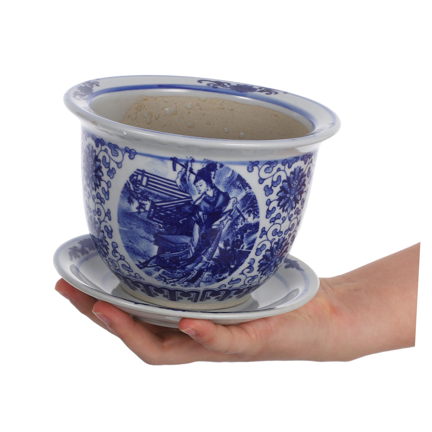 Ipetboom Ceramiczny Doniczka Do Roślin Wewnętrznych z Podstawką Chiński Niebiesko Biały Wzór Dekoracyjny Kwiat Doniczka Do Sukulentów i Bonsai