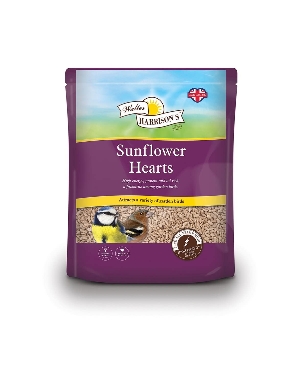 Walter Harrison's Bird Food Sunflower Hearts – No Mess High Energy Food for Wild Garden Birds, 2 kg (Pack of 1)