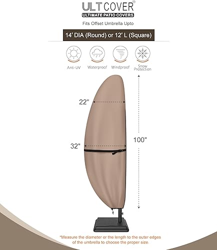 Miniatura 3 de ULTCOVER Patio Parasol 600D Waterproof Outdoor Offset Banana Style Umbrella Cover - Fits Cantilever Offset Umbrella 12-14 Feet Brown-Offset