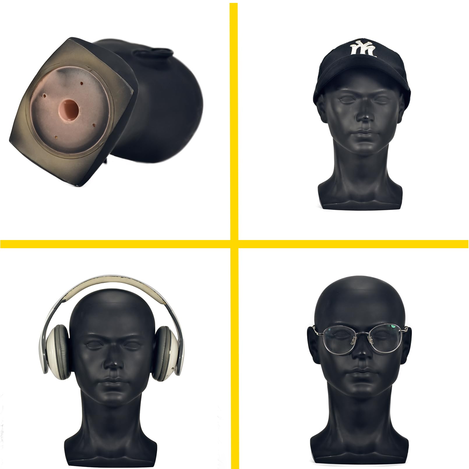 Maniquí de Cabeza de Hombre Profesional cosmetología maniquí de Cabeza para la exhibición de Pelucas Gafas Sombrero joyería Auriculares Soporte de exhibición （L-YH）
