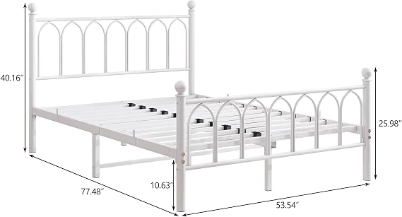 BOFENG Double Bed Frame with Headboard and Footboard,Metal Platform Bed Frame Double Bed With Storage No Box Spring Needed,Strong Steel Slat Support/Mattress Base/White
