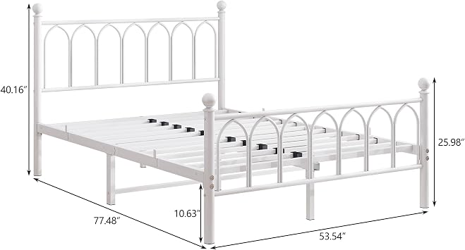 BOFENG Double Bed Frame with Headboard and Footboard,Metal Platform Bed Frame Double Bed With Storage No Box Spring Needed,Strong Steel Slat Support/Mattress Base/White