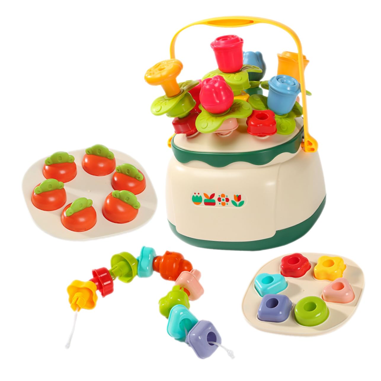 Mikinona Juguete Educativo Sensorial de Ensartar Forma de Cesta de Flores para Entrenamiento de Concentración y Habilidades Motrices Finas Compacto y Seguro para Desarrollo Temprano