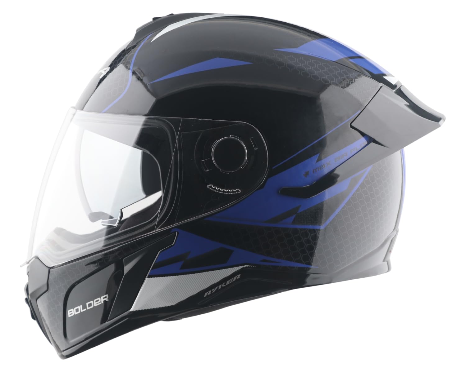 Vega Ryker Bolder ISI Certified Gloss Finish Full Face Dual Visor Helmet for Men and Women Outer Clear Visor and Inner Smoke Sun Visor(Black Blue, Size:L)