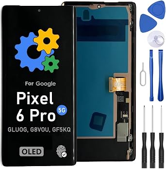 Screen Replacement for Google Pixel 6 Pro LCD Display Touch Digitizer Screen Assembly for GLUOG, G8VOU, GF5KQ with Tool Kits