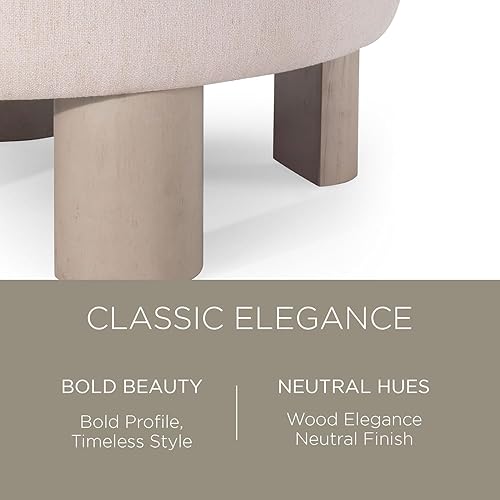 Miniatura 3 de Maven Lane Celia - Otomano tapizado redondo grande y contemporáneo, reposapiés acolchado para sofá o silla con patas de madera en acabado blanco