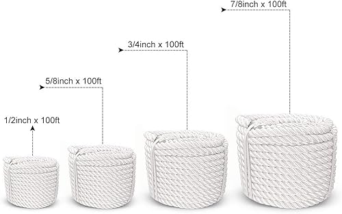 Miniatura 8 de Aoneky Cuerda trenzada de nailon de 12 58 34 78 pulgadas, cuerda de tracción blanca (12 pulgada x 25 pies)
