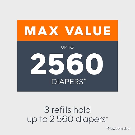 Diaper Genie Essentials Round Refill 8-Pack | Holds Up to 2560 Newborn Diapers | Features Unscented Continuous Film | Compatible with Diaper Genie Complete and Expressions Pails,8 Count (Pack of 1)