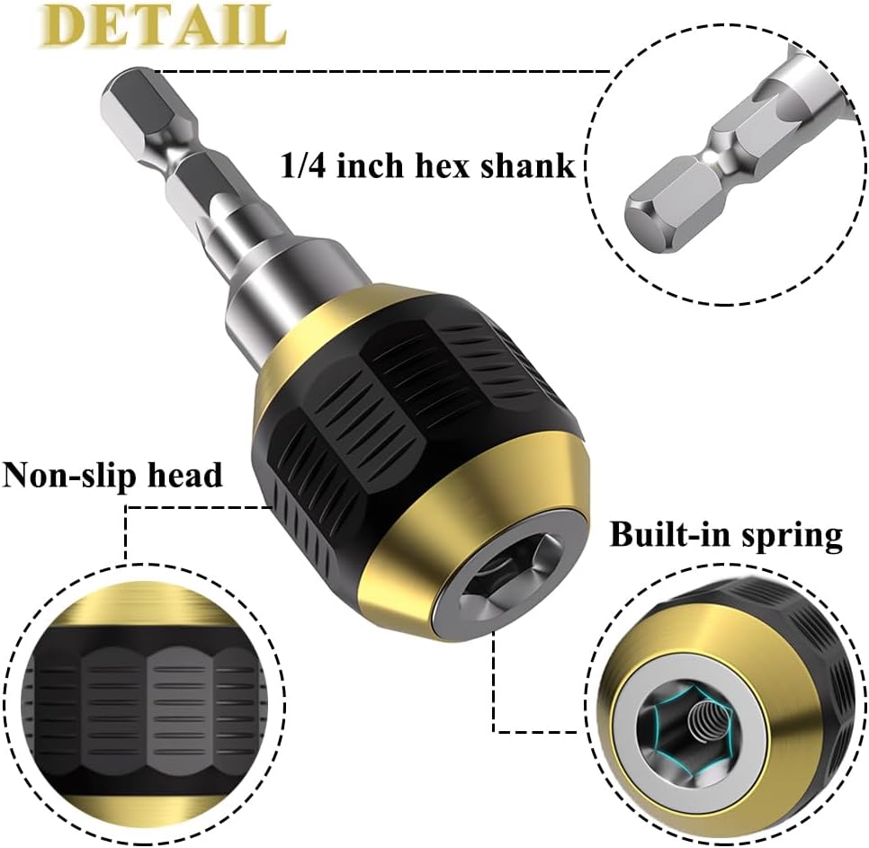 2Pcs 60mm Self-locking Drill Bit Holder 1/4 Inch Hex Shank Drill Bit Extension Holder Quick Release Chuck Adapter Connector Power Drill Tool