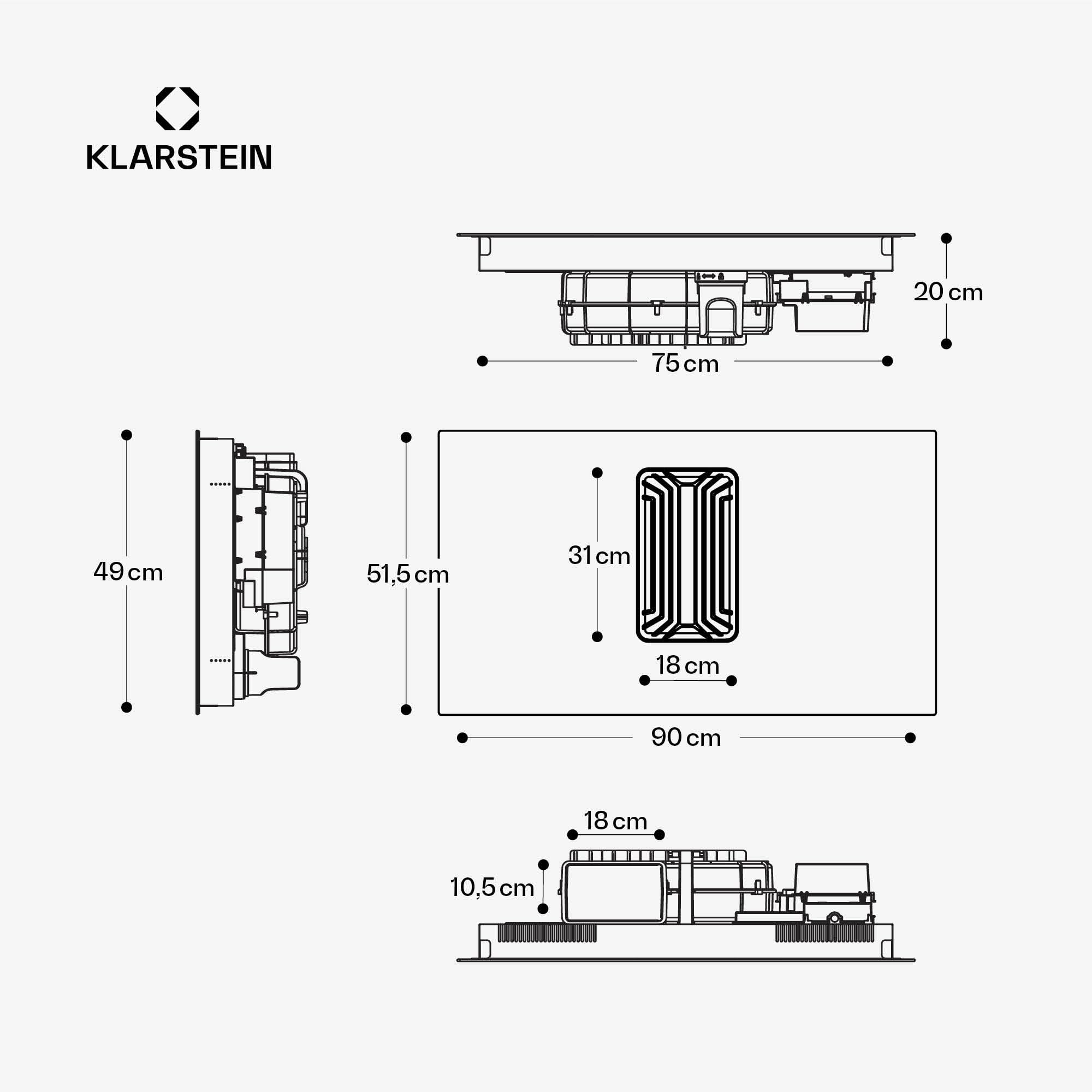 Klarstein AirJet Płyta indukcyjna z okapem - 12 kW, Boost 750 m³/h, Klasa energetyczna A++, 9 stopni, Panel dotykowy, Cicha 58 dB, Bridge-Connect, Aluminium i filtr węglowy, Czarna