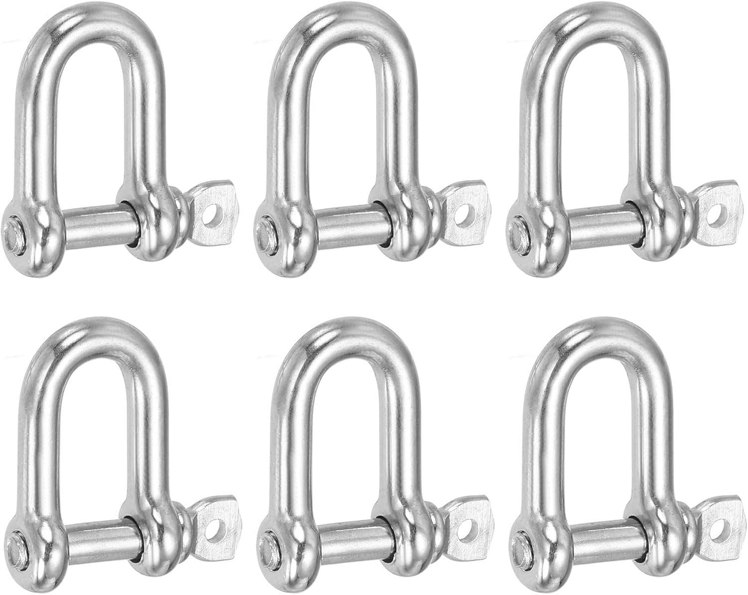 PATIKIL D Ring Shackles, (5/32" 4mm, 6 Pcs), 304 Stainless Steel D Screw Pin Shackle Heavy Duty Mini Bow Clevis, Suit for-Outdoor/Chain/Boat/Sailboat/Rigging/Marine/Camping