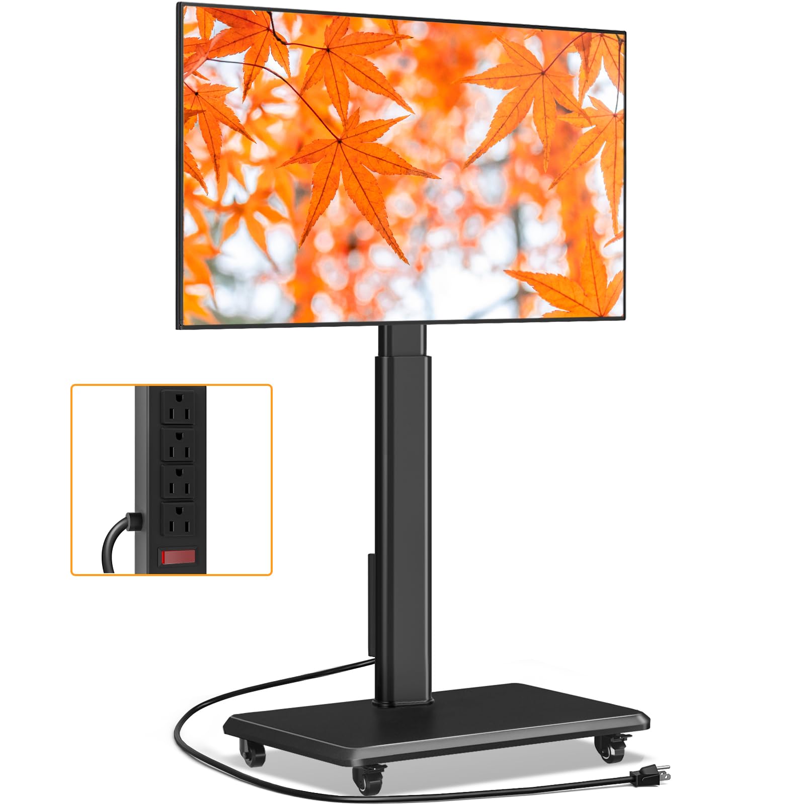 TVON Rolling TV Stand for 32 to 65 70 Inch TVs, Elegant Floor TV Stand with Wheels, Mobile TV Cart with 9 Levels of Height Adjustment (Black, Wooden