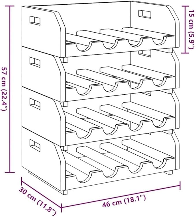 Set de 4 Estantes para Vino de Madera de Caoba Sólida, Apilable para 16 Botellas miniatura 2