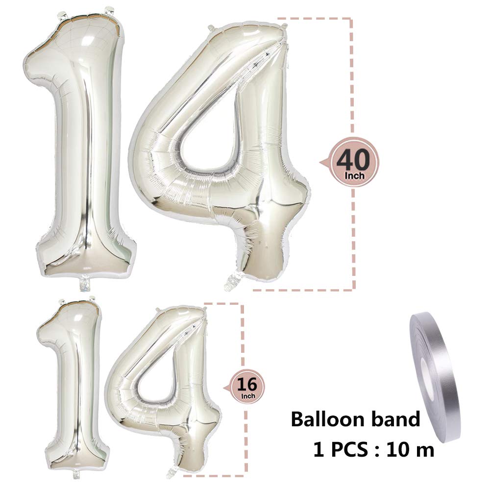 Palloncino Numero 14 Gigante Per Compleanno – 32 Pollici (80 Cm) In Foil Nero, Per Festa 14° Anniversario