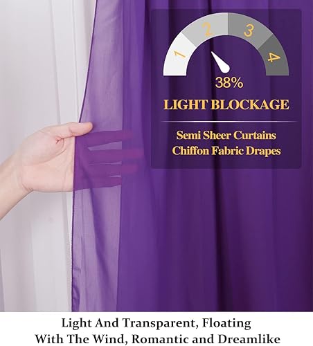 Miniatura 4 de DUOBAO Cortina de Telón de Fondo de Chifón Morado 29x120 Pulgadas de Tela de Poliéster para Ceremonia de Boda, Cortinas Transparentes de 2 Paneles,