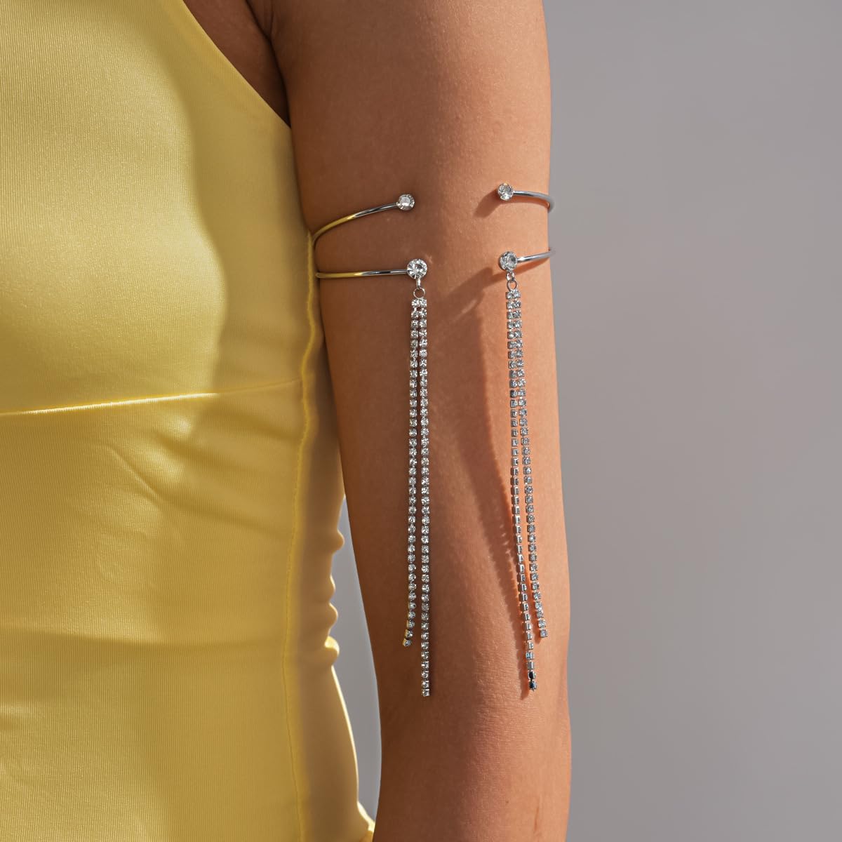 Upper Arm Chain for Women Simple layered Bikini Armlet Rhinestone Adjustable Arm Cuff Bracelets Summer Beach Body Jewelry