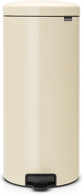 Brabantia NewIcon Pedal Bin 30 L (Almond) Soft-Closure Kitchen Rubbish Bin with Removable Inner Bucket + Free Bin Bags