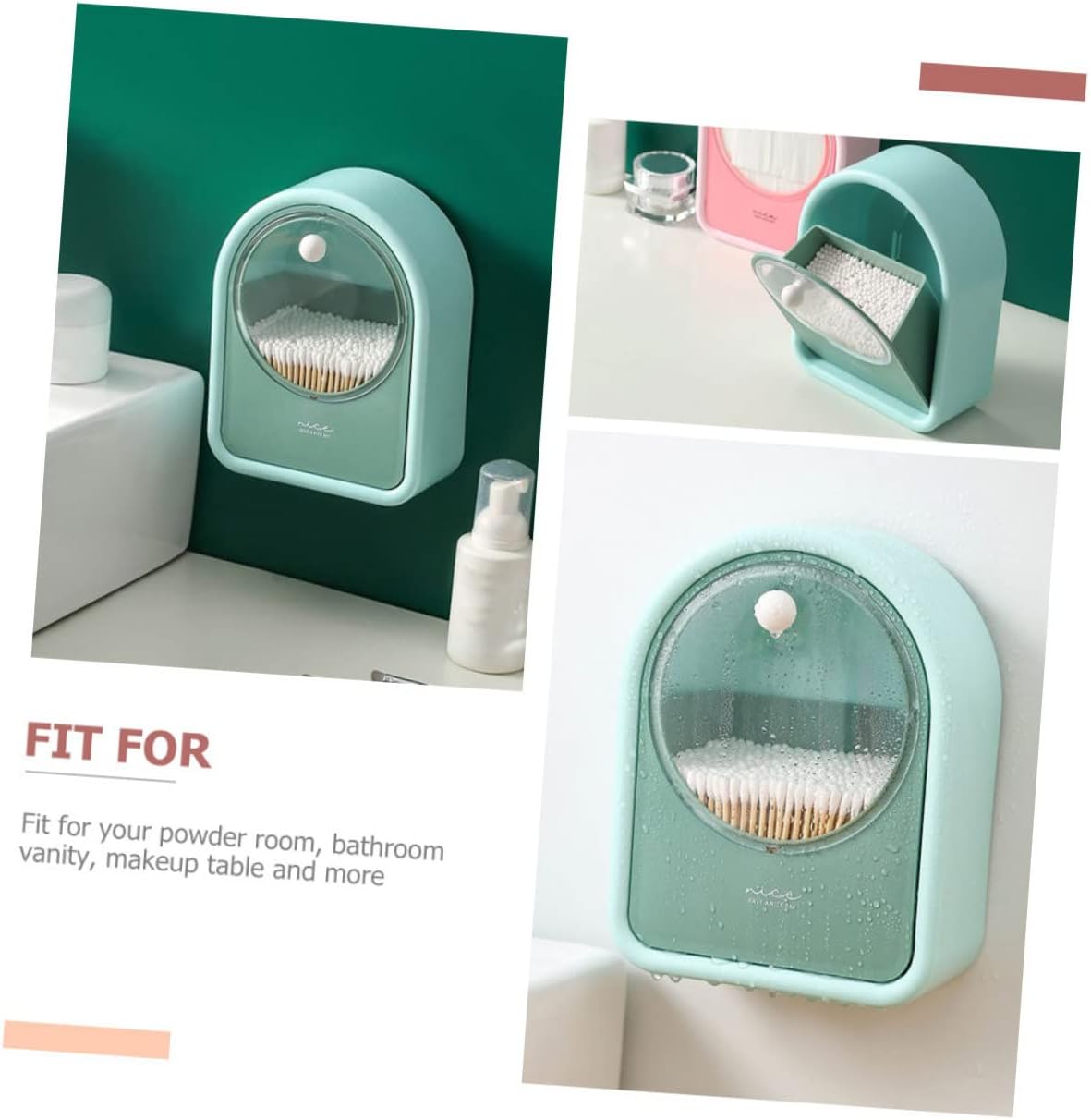 Cabilock 2pcs Wall-mounted Cotton Swab Box Multi-function Makeup Organizer with Space-saving Design Hips Material Includes Color Options Green Pink for Cotton Pads and Swabs