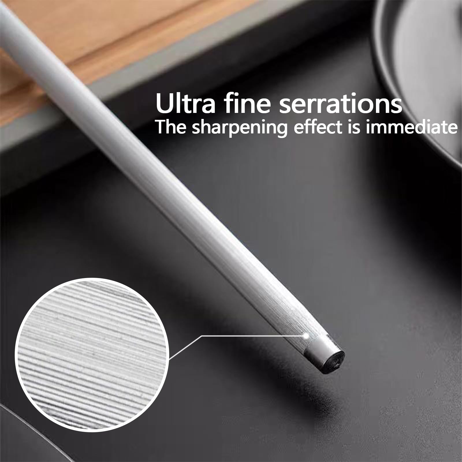 LULUDDM Knife sharpener, 8-inch carbon steel professional sharpening steel with hanging holes, used for daily maintenance of kitchen knives., 13in, Silver, MDB-8in