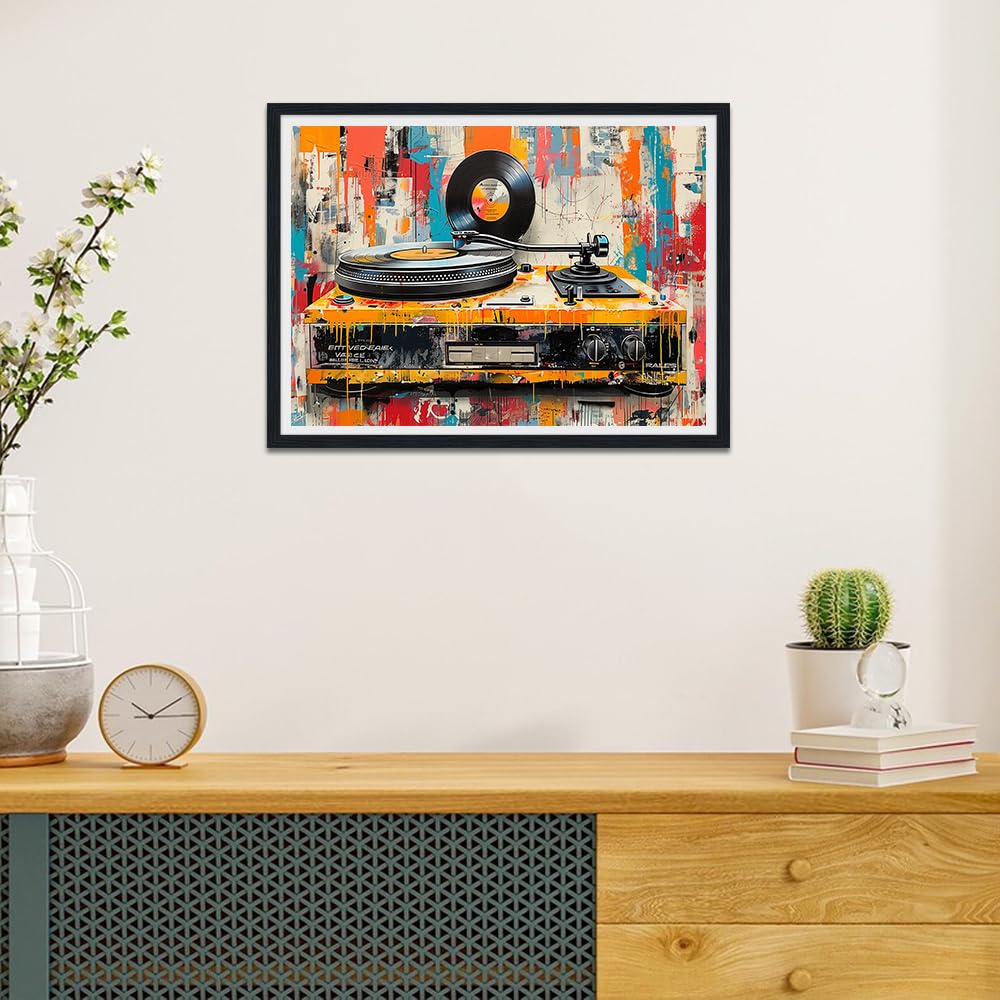 Novatique Retro Music Record Wall Art Vinyl Record Player Canvas
