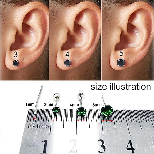 Miniatura 5 de Aretes de plata de ley con circonita cúbica de 0.118 in para hombre, color negro obsidiana