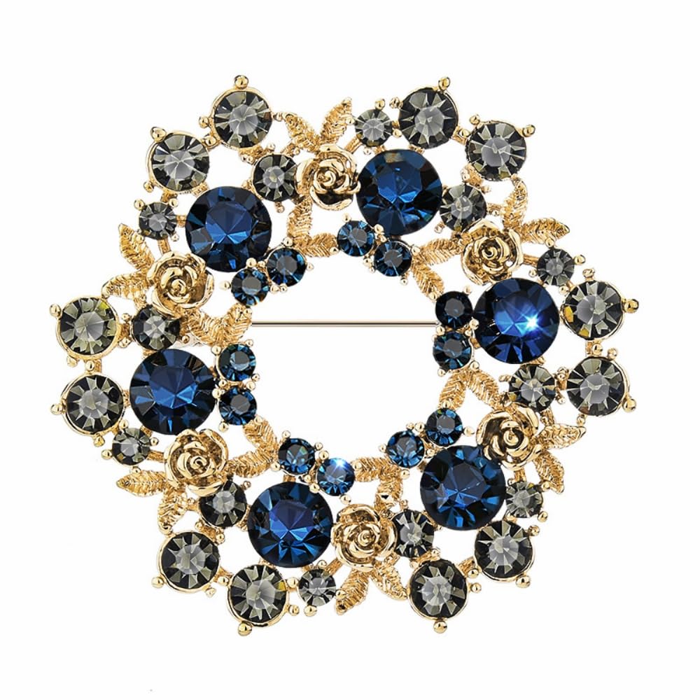 GenericLYLYMIMI Sapphire Crystal Flower Wreath Brooch for Women - Wedding Christmas Birthday Gifts for Ladies Girls
