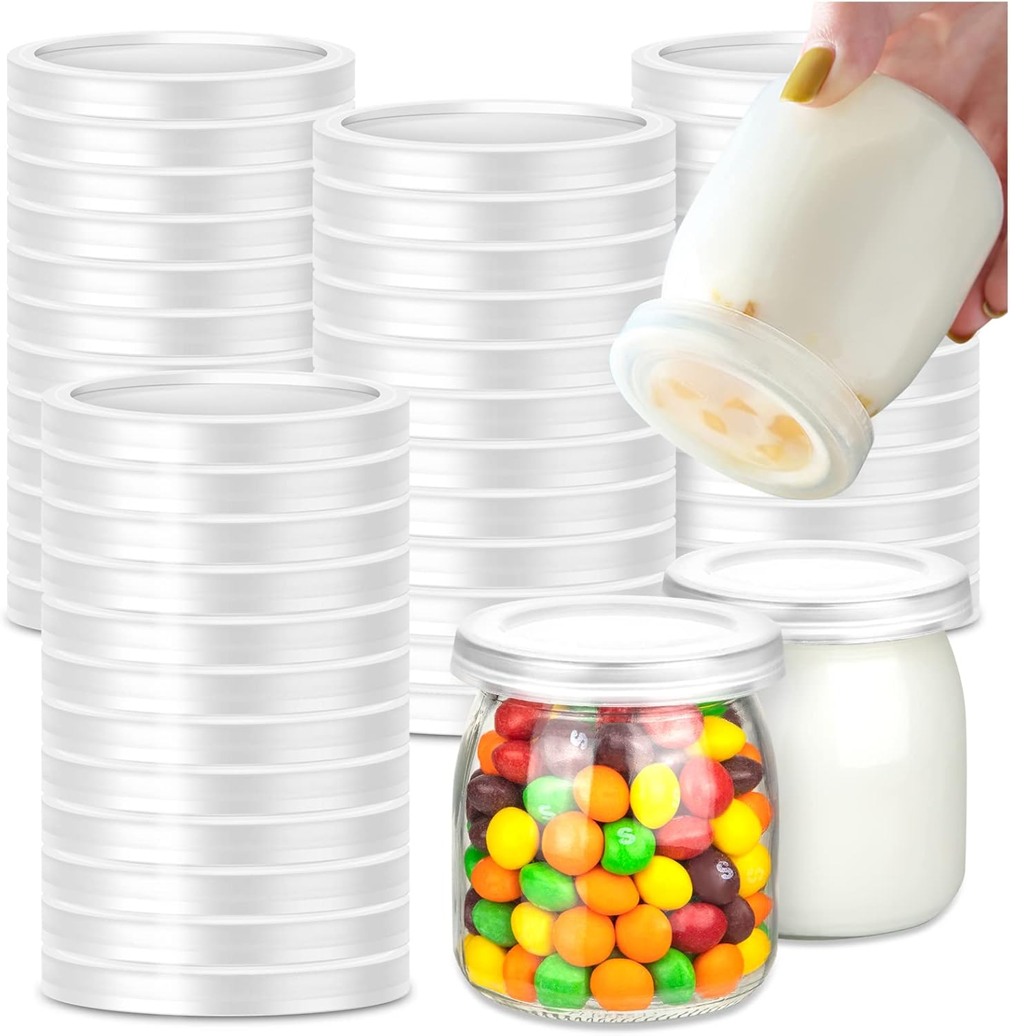50Pcs Yogurt Jar Lids Set, Yogurt Container Lids Clear