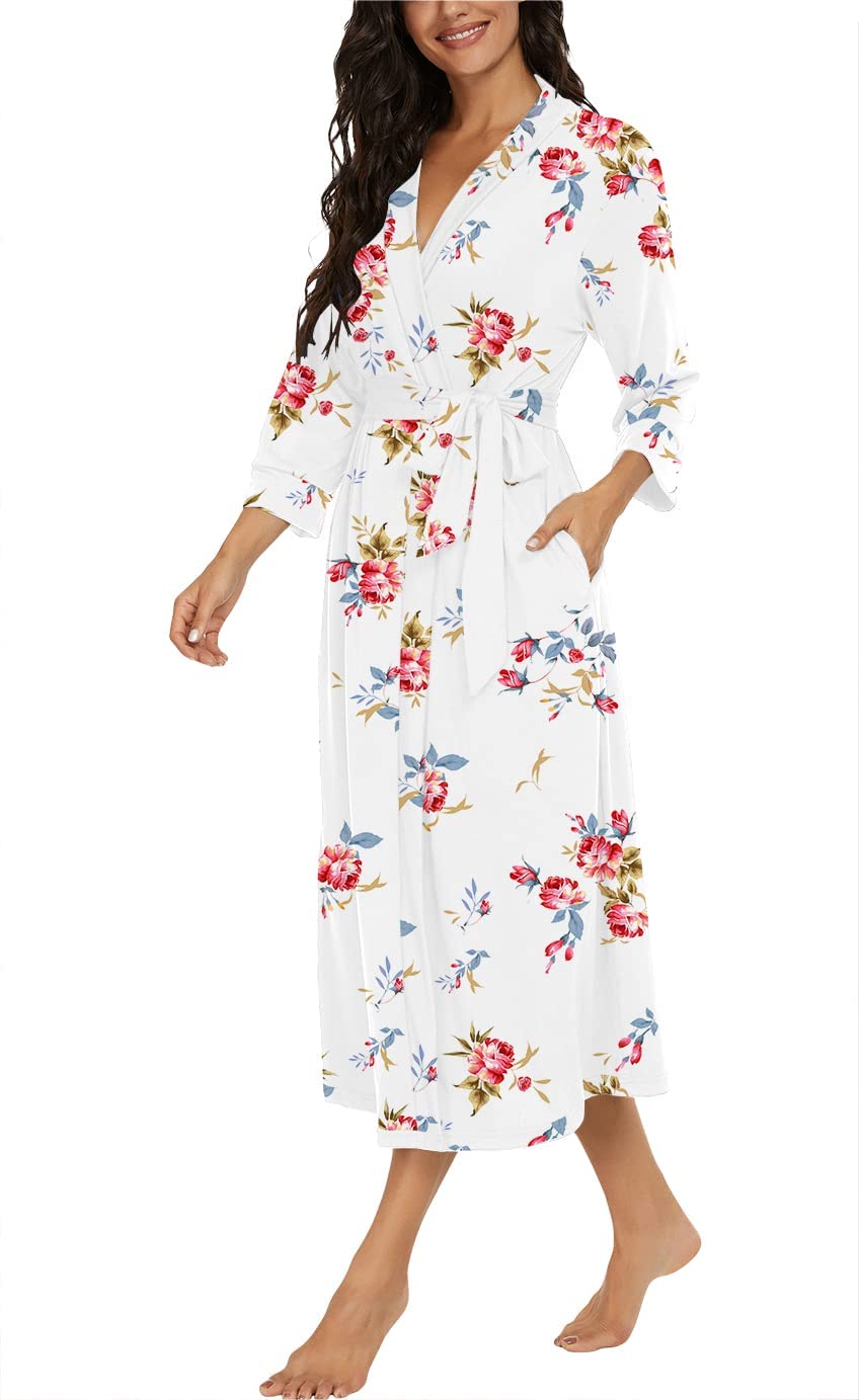 PrinStory Accappatoio da Donna Leggero con Maniche a 3/4, con Scollo a V, Kimono