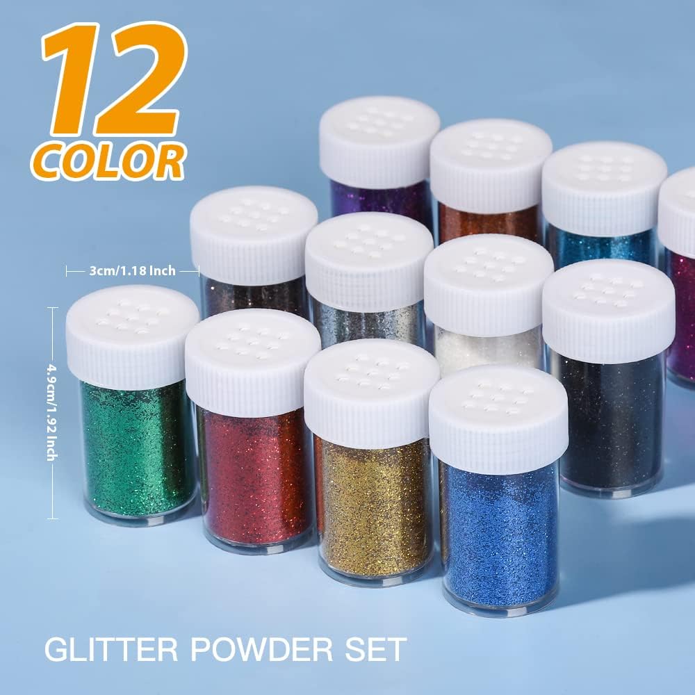 Glitter, Teenitor Fine Glitter, for Slime, Art and Crafts, Nail Art Polish, Scrapbooking, Paints, Assorted Color Kit, 15g Each, Set of 12 : Everything Else