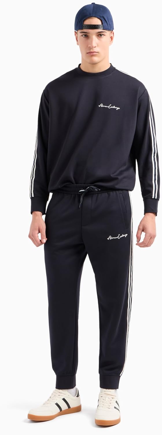 Armani Exchange mens Signature Logo Stretch Poly Viscose Crewneck Sweatshirt - Image 4