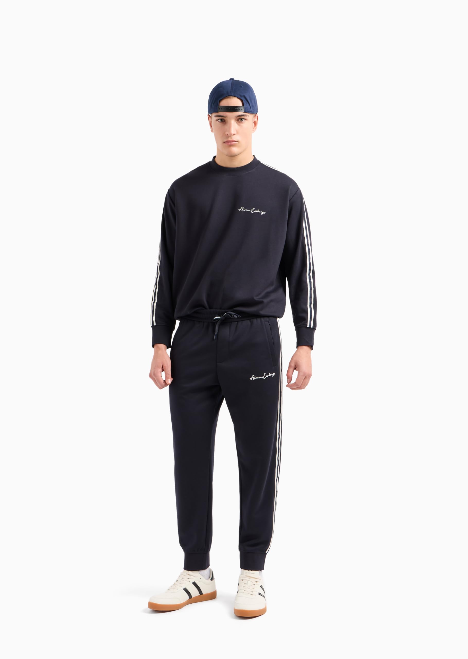 Armani Exchange Essential, Cuello Redondo, Rayas Blancas Sudadera Hombre (Pack de 1)