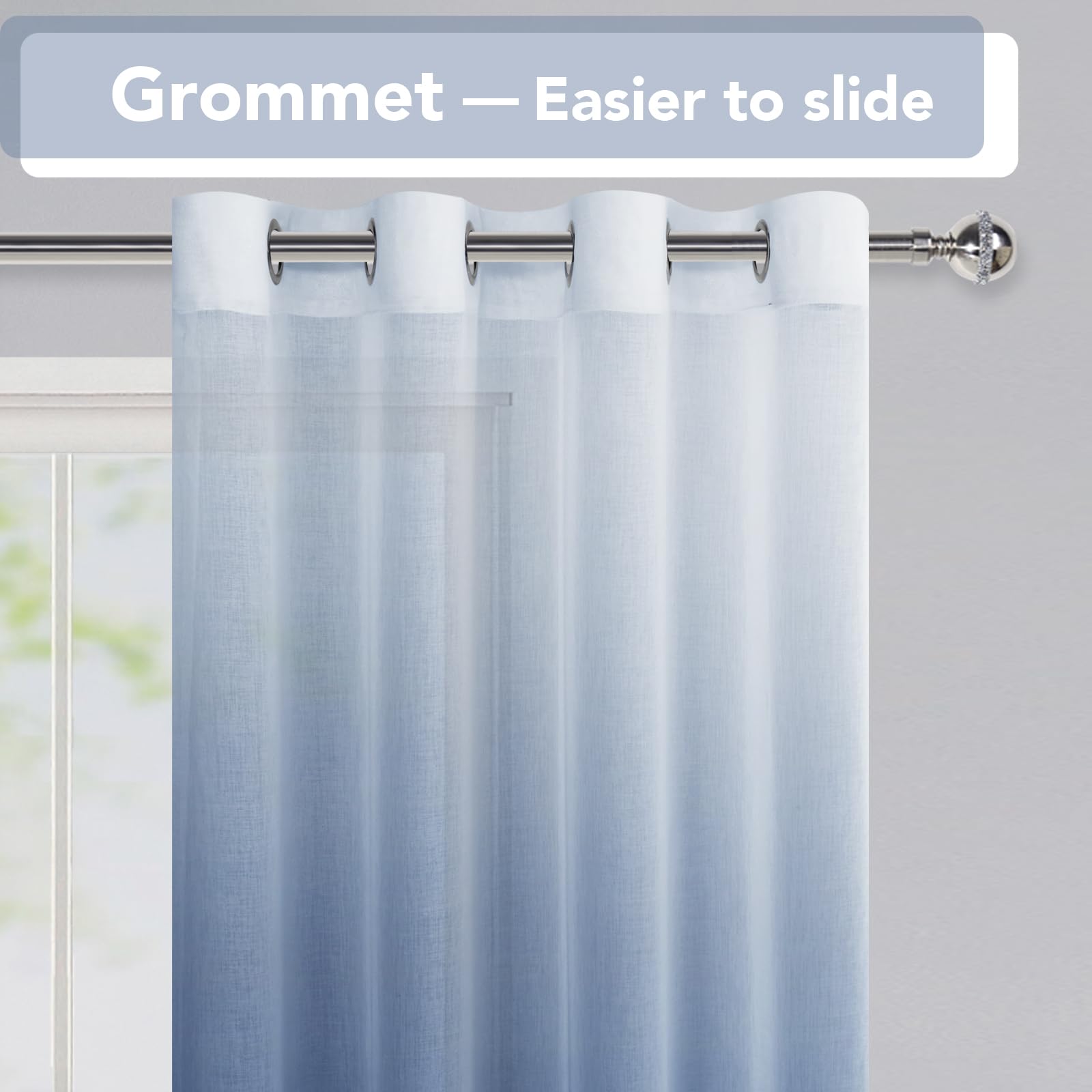 Lot de 2 voilages dégradés ombrés pour chambre à coucher et salon - Rideaux à passants 225 x 140 cm Bleu denim