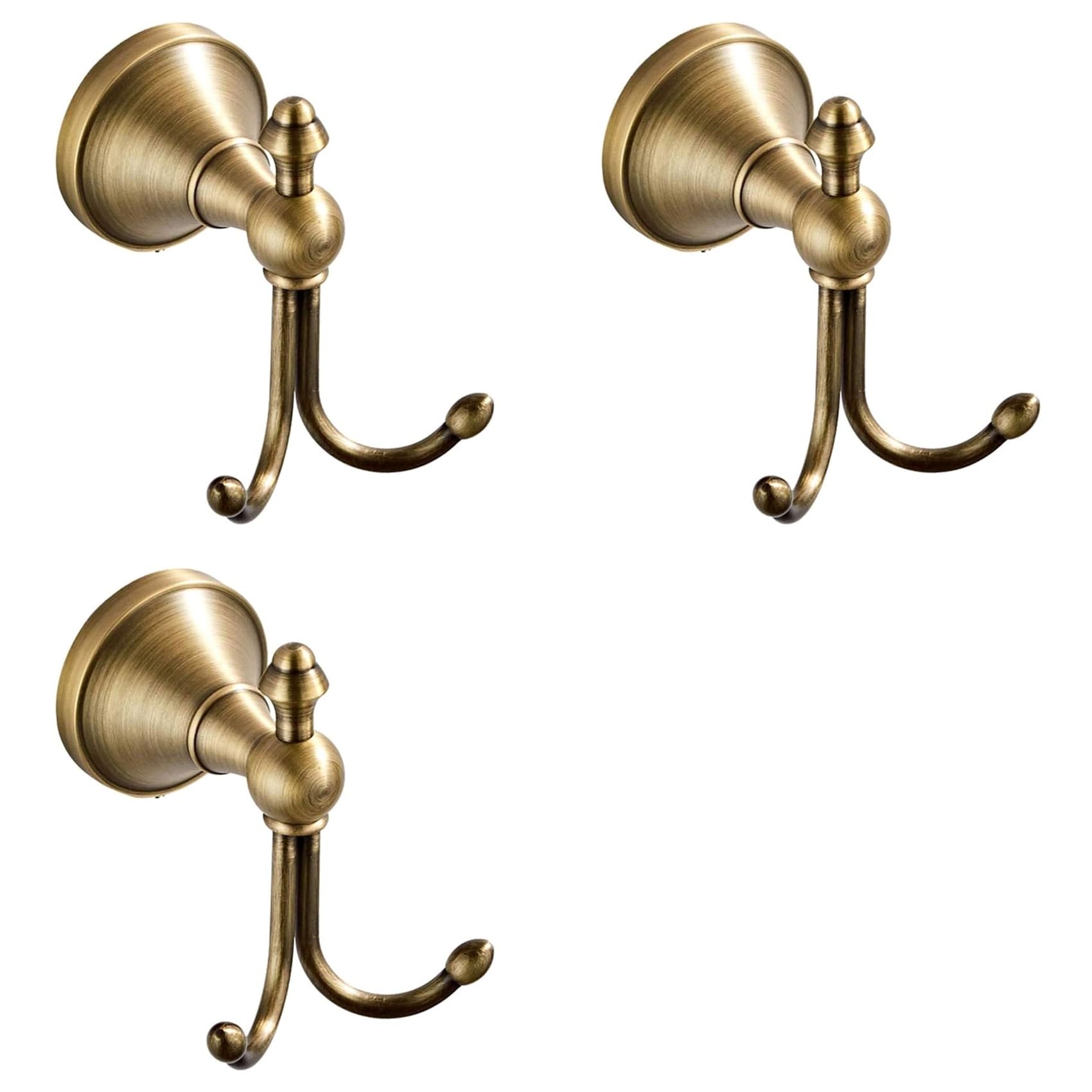 Aundhegrtt Brass Color 3X Double Coat Hooks, Antique Brass Towel Hook, Wall Mount Wall Hooks For Hanging, Towel Hooks For Coat