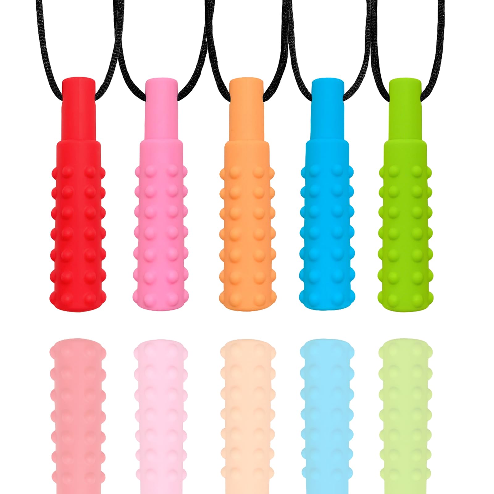 FITULABO Silicone Sensory Chew Necklace, 5 Pack Chewy Buddy Toys for Autism ADHD SPD, Multicolor