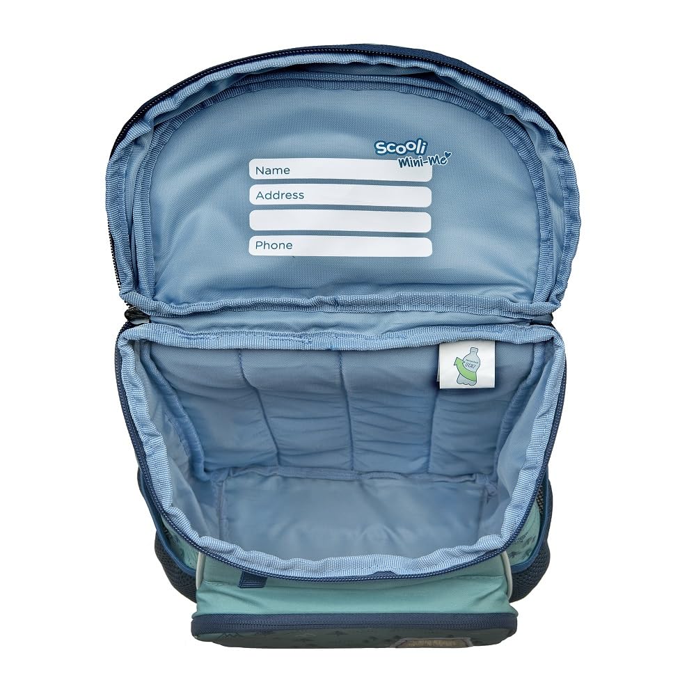 Familando Scooli Mini-Me Kindergarten Rucksack für Jungen und Mädchen | 4-TLG. Set mit Brotdose und Trinkflasche | Ergonomischer Vorschulrucksack für die Kita | Bobby Bär Blau