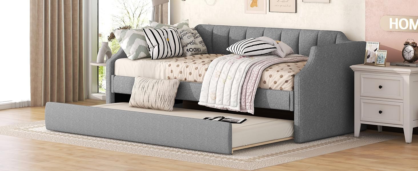 90 x 200 (190) Cama de día con cama abatible, gris, cómoda, funcional y moderna