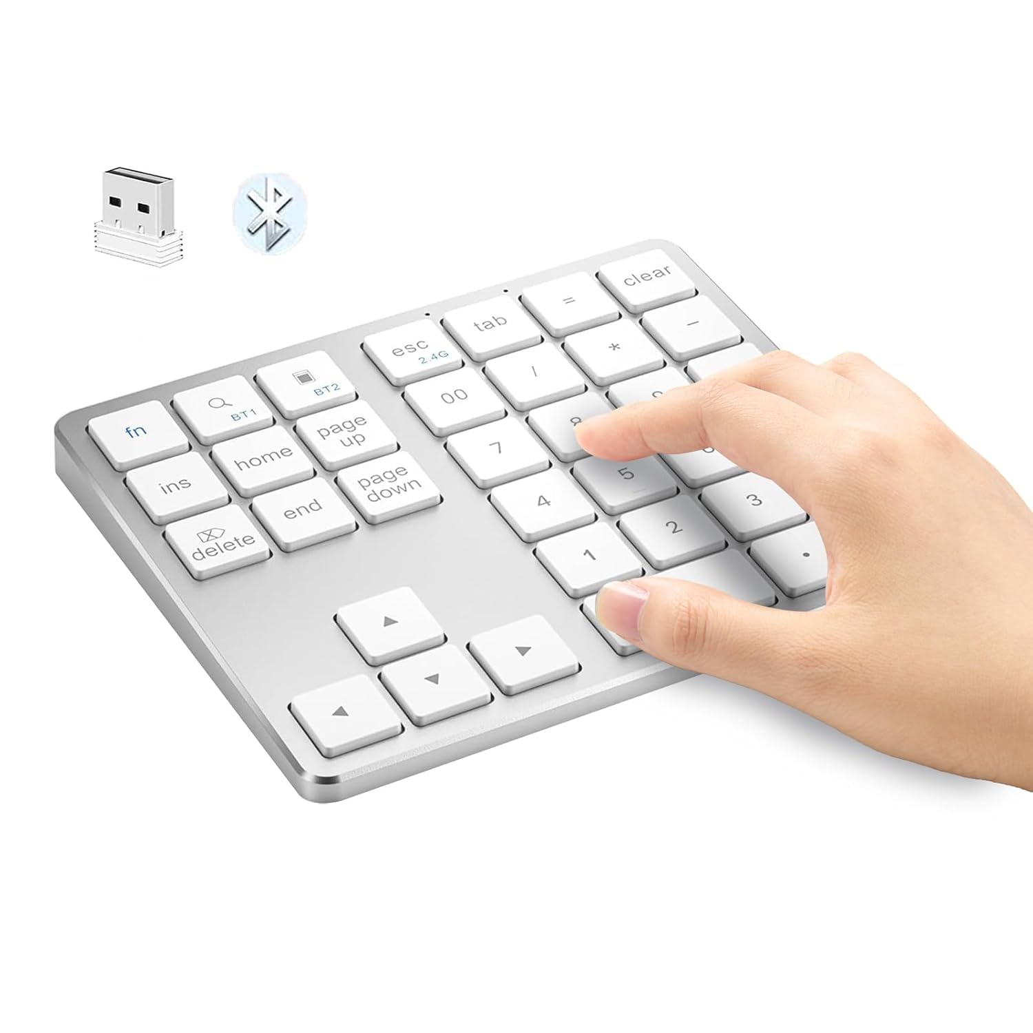 Tobo Wireless Numeric Keypad 35 Keys, Bluetooth+2.4GHz, 500mAh Rechargeable, 365 Days Standby, Quiet Keys, Aluminium Number Pad for Laptop Desktop PC (TD-K35)