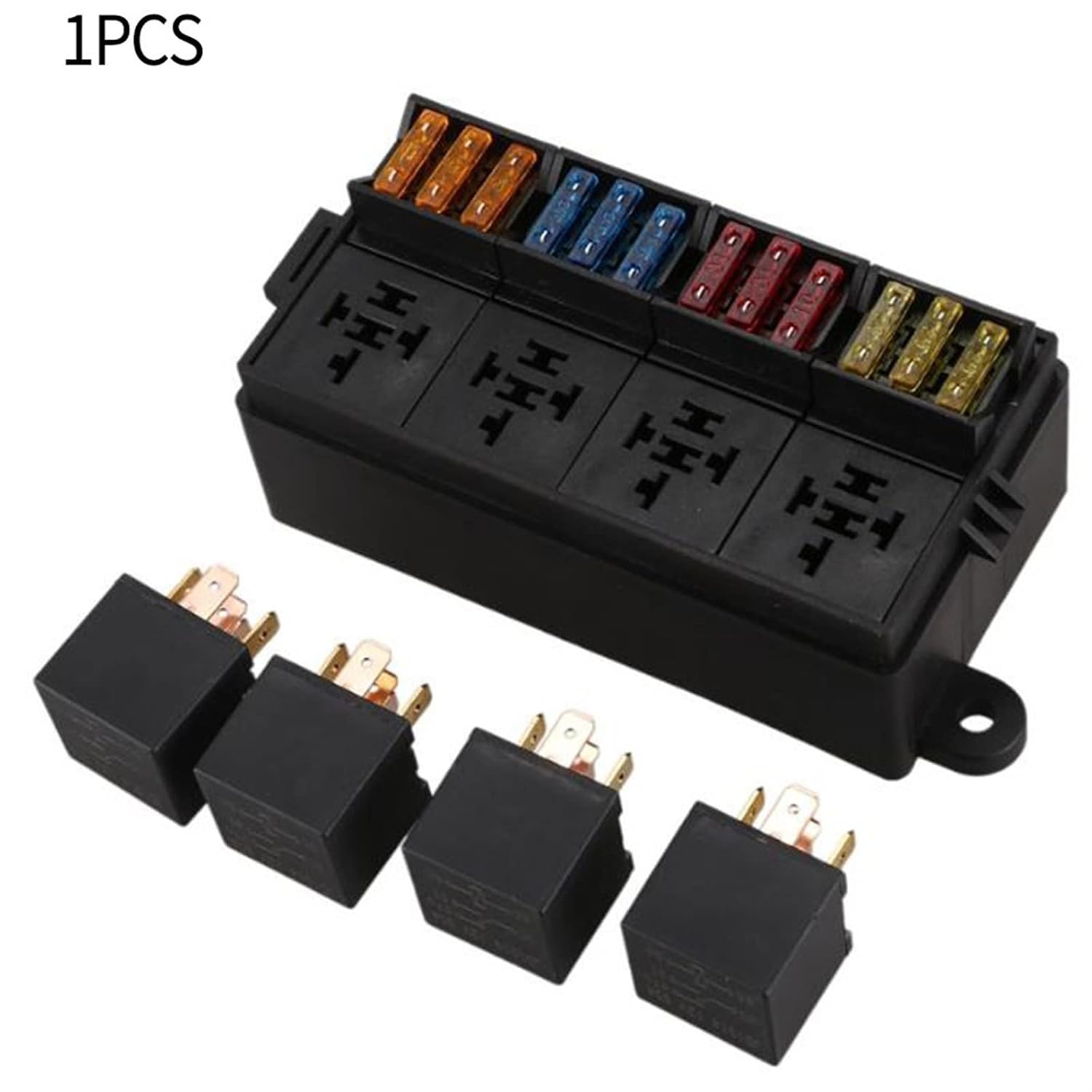 VOGOYO 2022 Brand Car Parts Shop Relay for Fuse Box 12 Way 12V40A 4 Pin Black Blade Type with Terminal(Without Fuse)