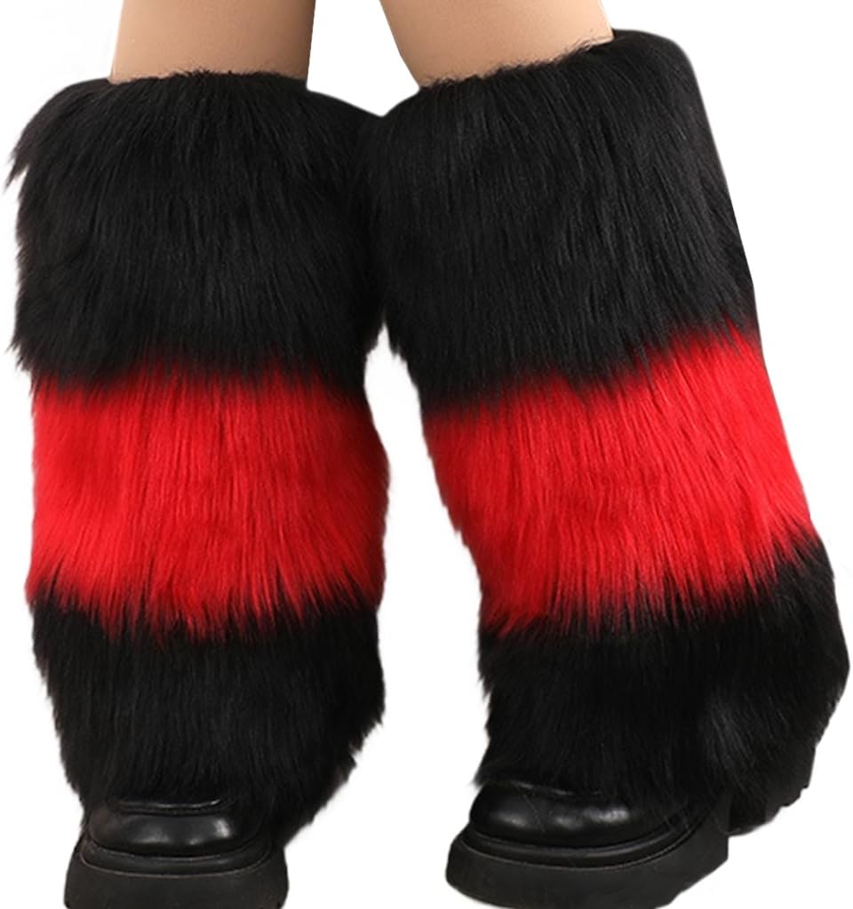 Womens Vintage Plush Boot Covers Harajuku Furry Contrast Color Leg Warmers Socks