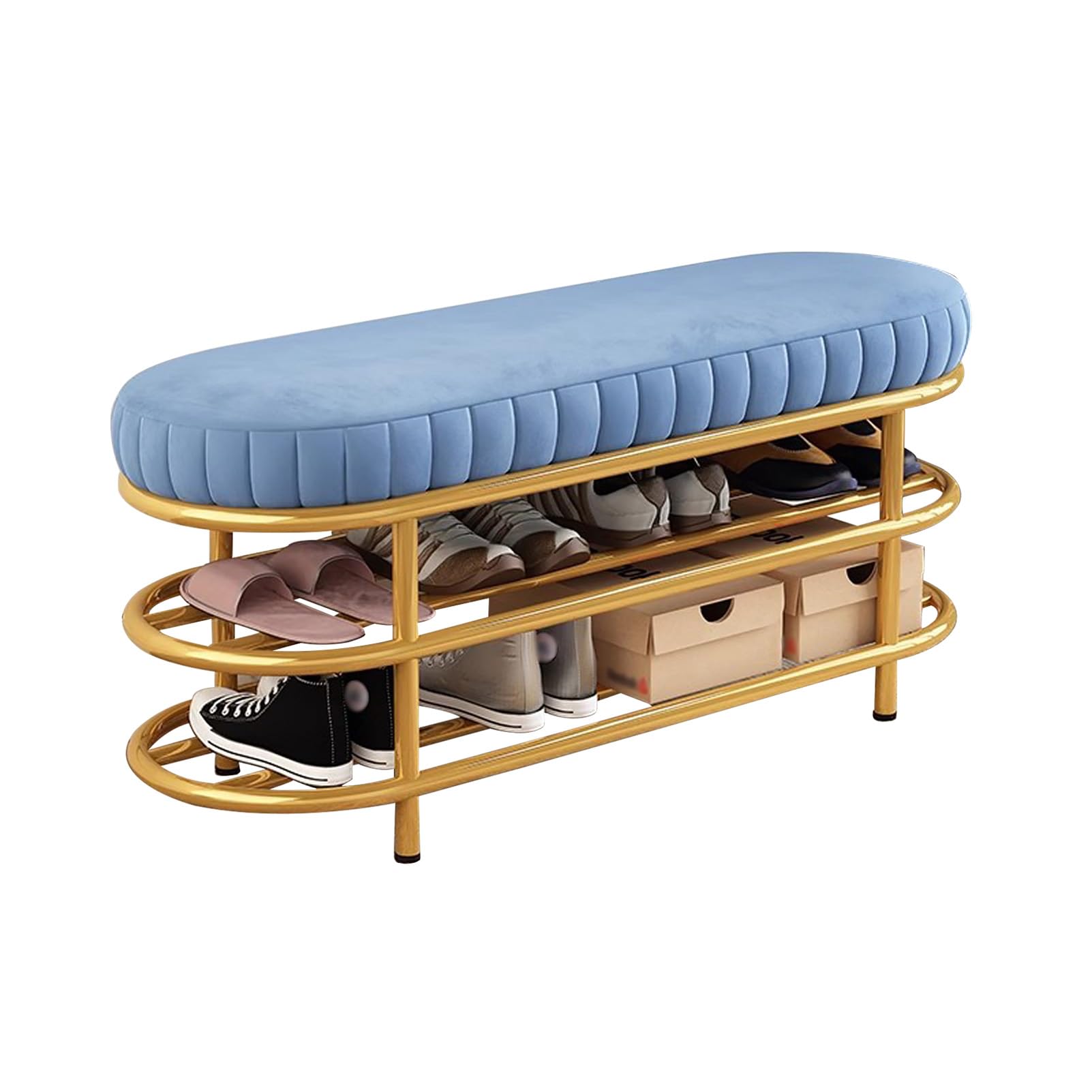 Banc de rangement chic en velours et métal doré pour sublimer votre intérieur