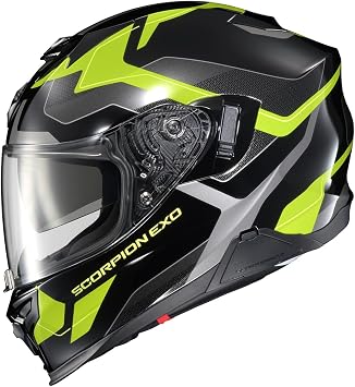 ScorpionEXO T520 Full Face Touring Motorcycle Helmet with Integrated Speaker Pockets DOT ECE Approved Zuse Black/Hi-Viz - X-Large