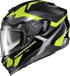 ScorpionEXO T520 Full Face Touring Motorcycle Helmet with Integrated Speaker Pockets DOT ECE Approved Zuse (Black/Hi-Viz - X-Large)