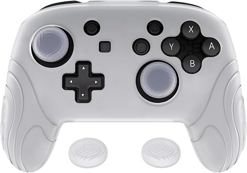 playvital Samurai Edition Ergonomic Silicone Skin Protective Case for Nintendo Switch Pro, Soft Anti-Slip Controller Grip Protector for Nintendo Switch Pro with Thumb Grips - Clear White