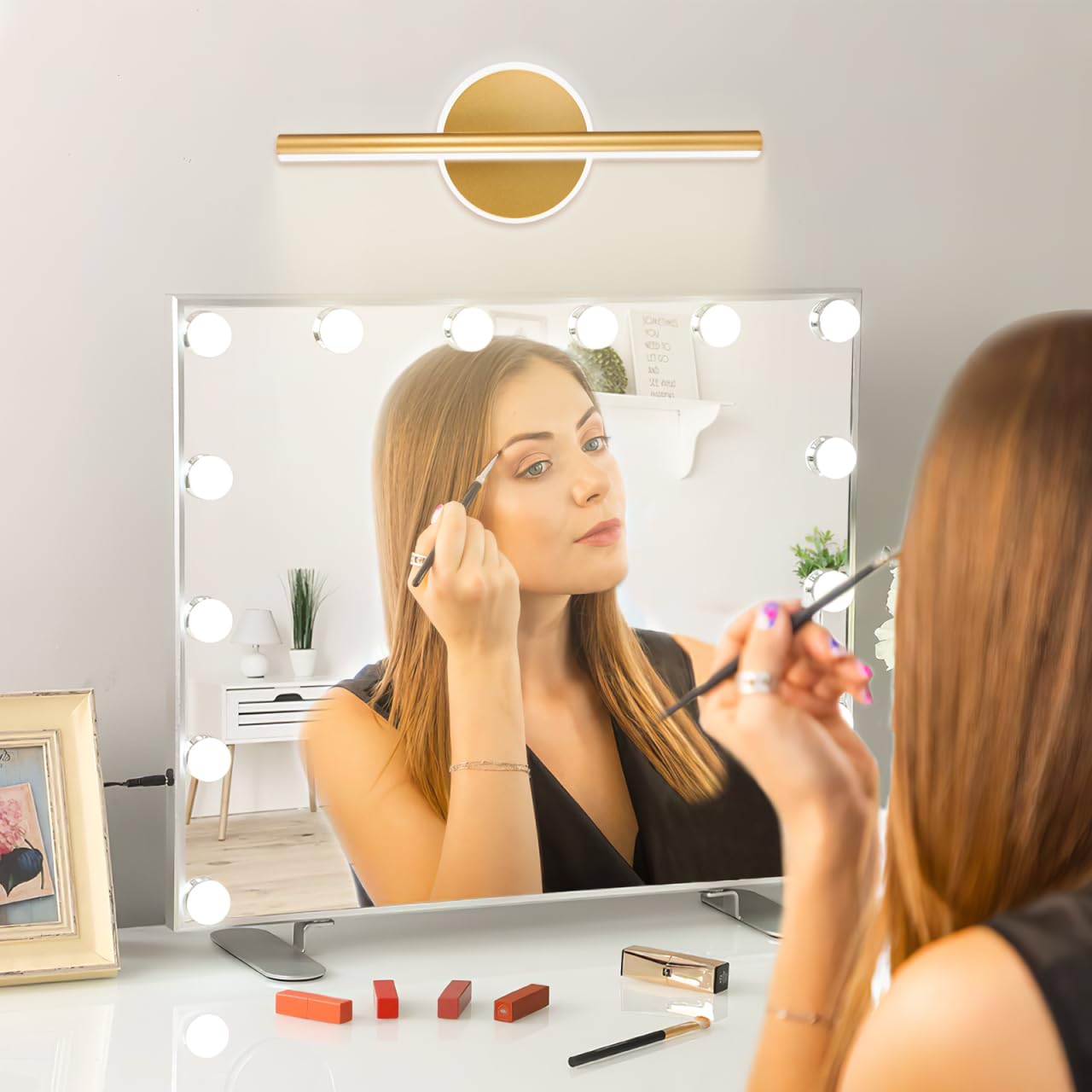 Baluue Lampada a Specchio Da Bagno Led 15.75 Pollici Luce Frontale Per Trucco Con Illuminazione Uniforme a Parete Design Moderno E Installazione Flessibile Per Casa E Bagno