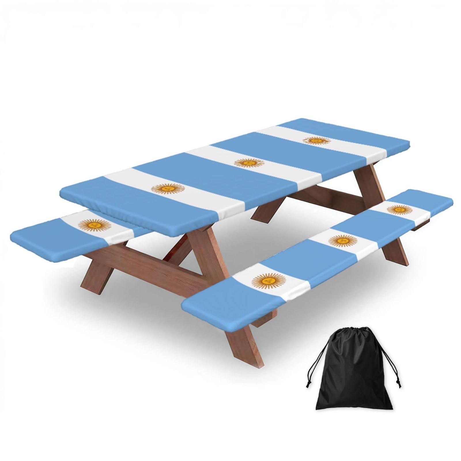 Yqxwjl Black Argentine Flag Print Camping Essentials Waterproof Camping Table And Bench Cover With Drawstring Bag 183 Cm