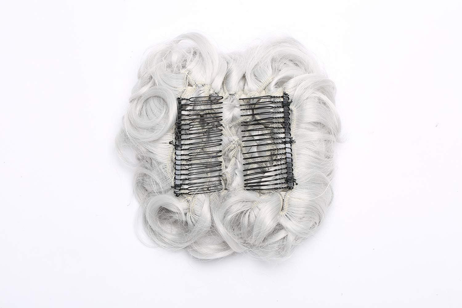 Scrunchy Updo Combs Ponytail Hair Extensions Clip in Bun Claw Jaw on Donut Chignons Warp Around Hairpiece Wavy Curly Silver Grey - Image 4