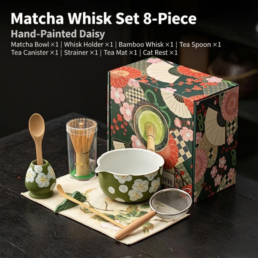 Juego De Té Matcha Japonés De 8 Piezas – Cerámica Pintada A Mano